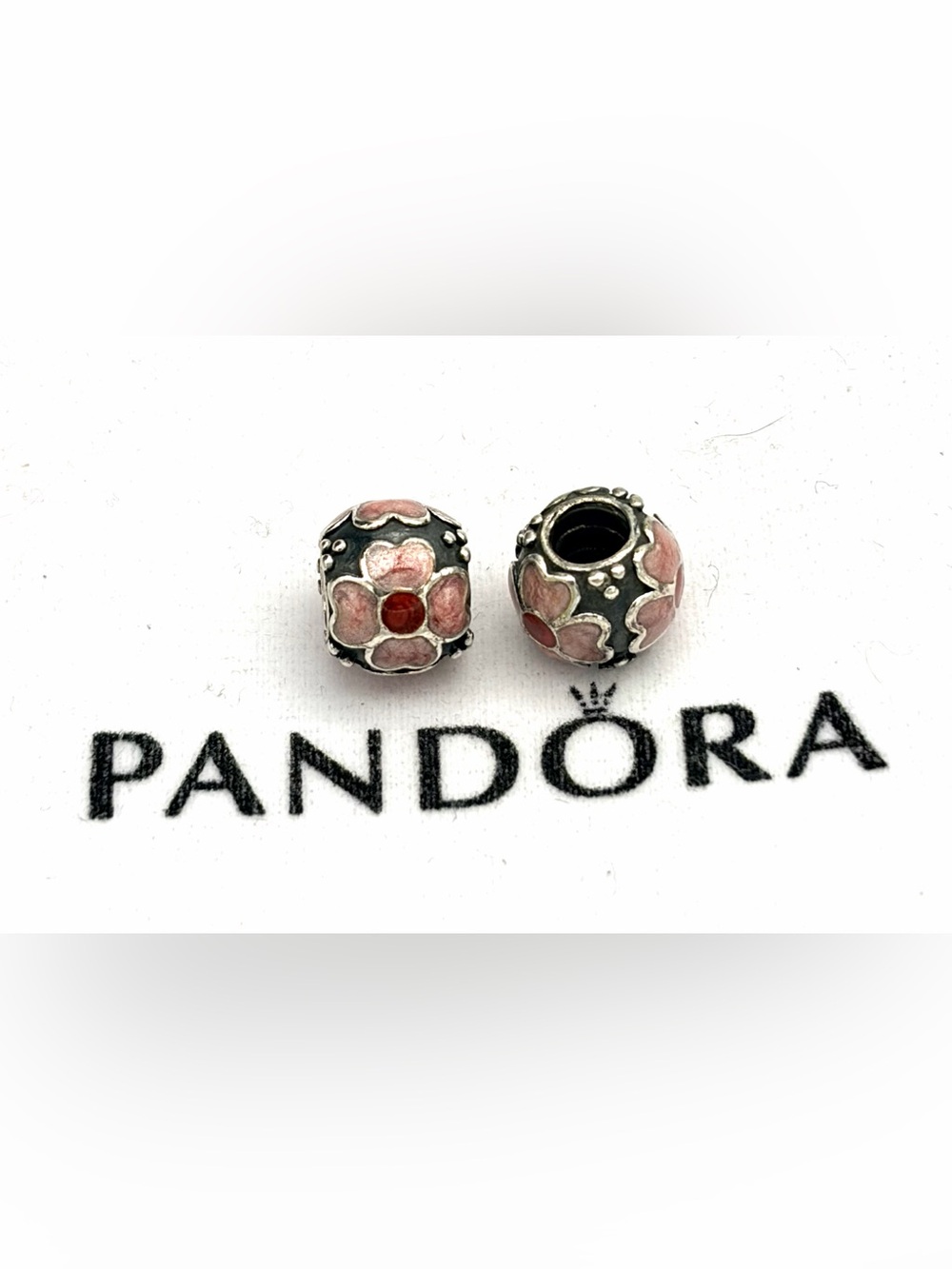Pandora Red Daisy Charm Set of 2 Sterling Silver Pink Floral Enamel 790433ER ALE